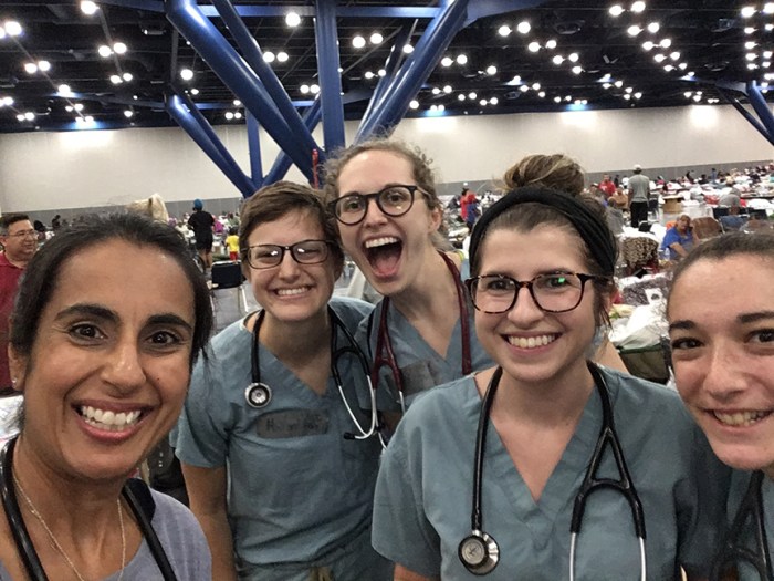 Dr. Monisha Arya and medical students at the shelter set up at the George R. Brown Convention Center for Harvey evacuees.